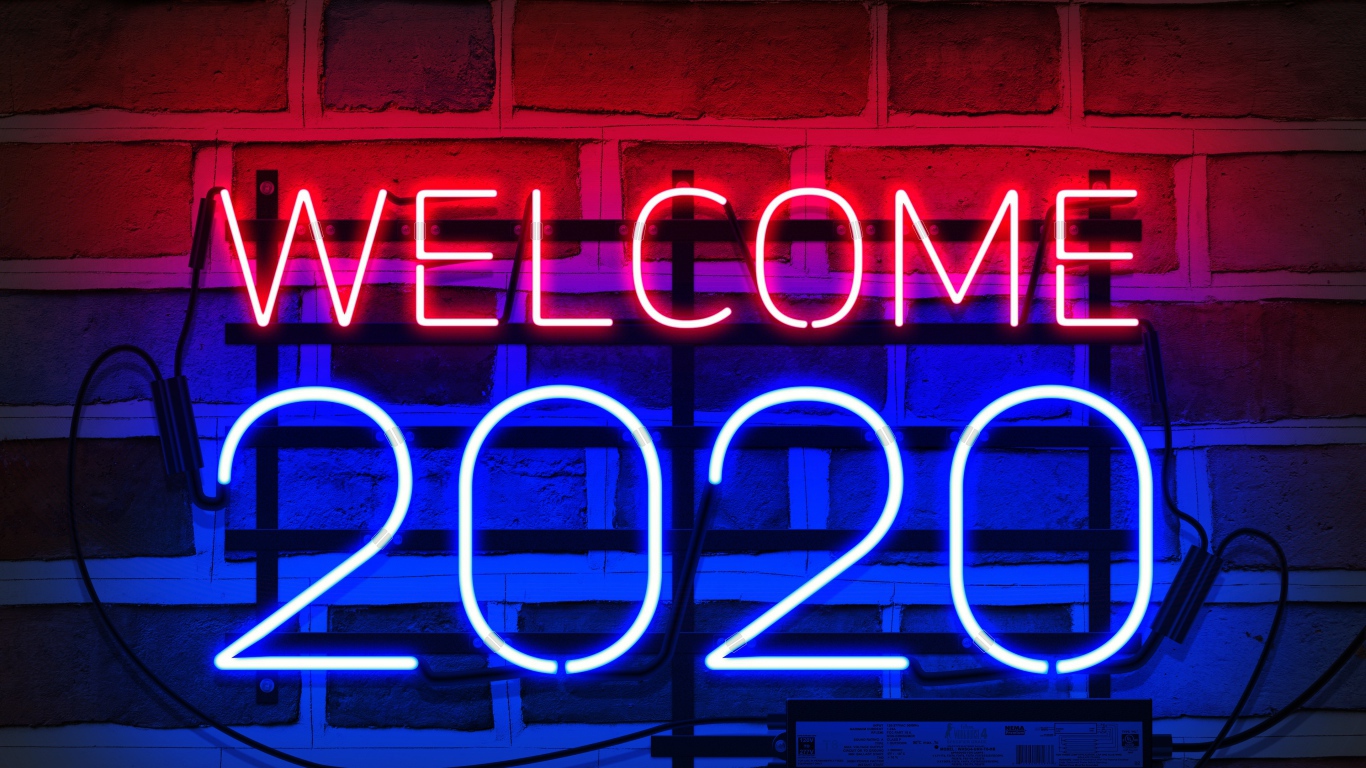 Неоновая надпись Welcome 2020 на стене