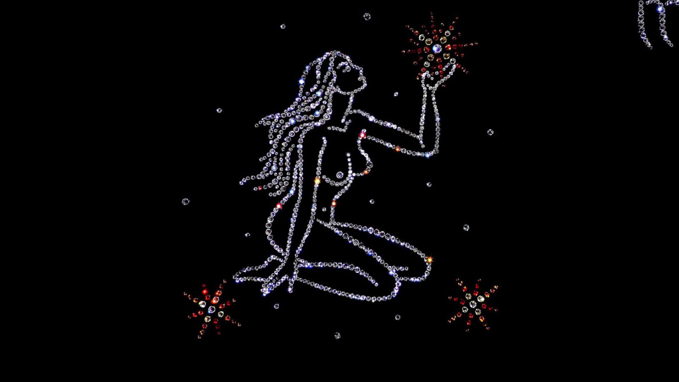 Блестящий знак зодиака дева на черном фоне