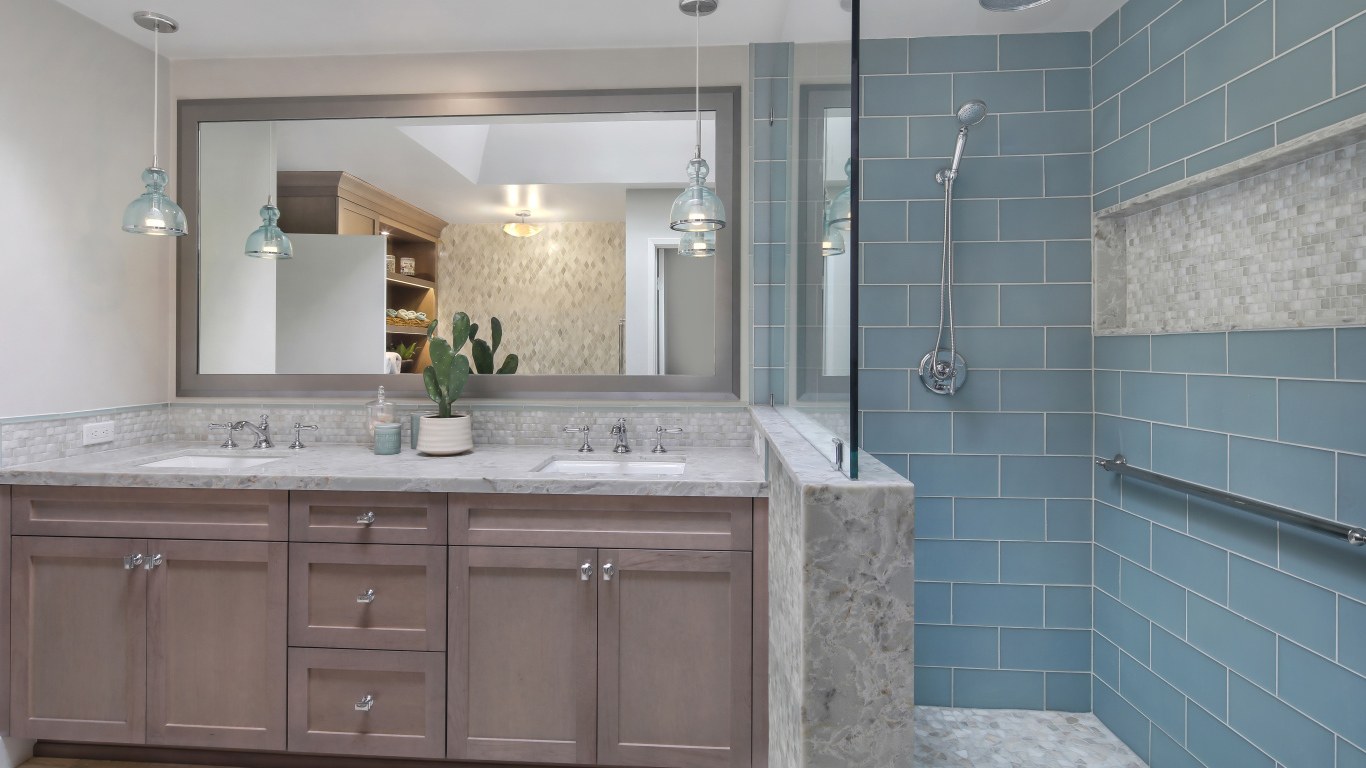 Ванная комната в сером цвете с душем 