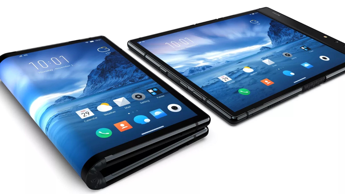 Сгибаемый смартфон Royole FlexPai на белом фоне