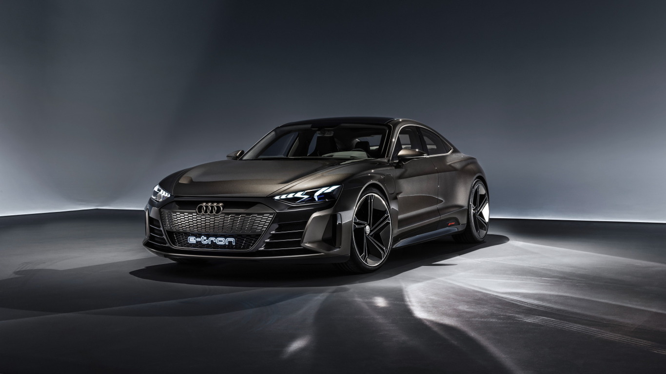 Автомобиль Audi E-Tron GT, 2019 на сером фоне
