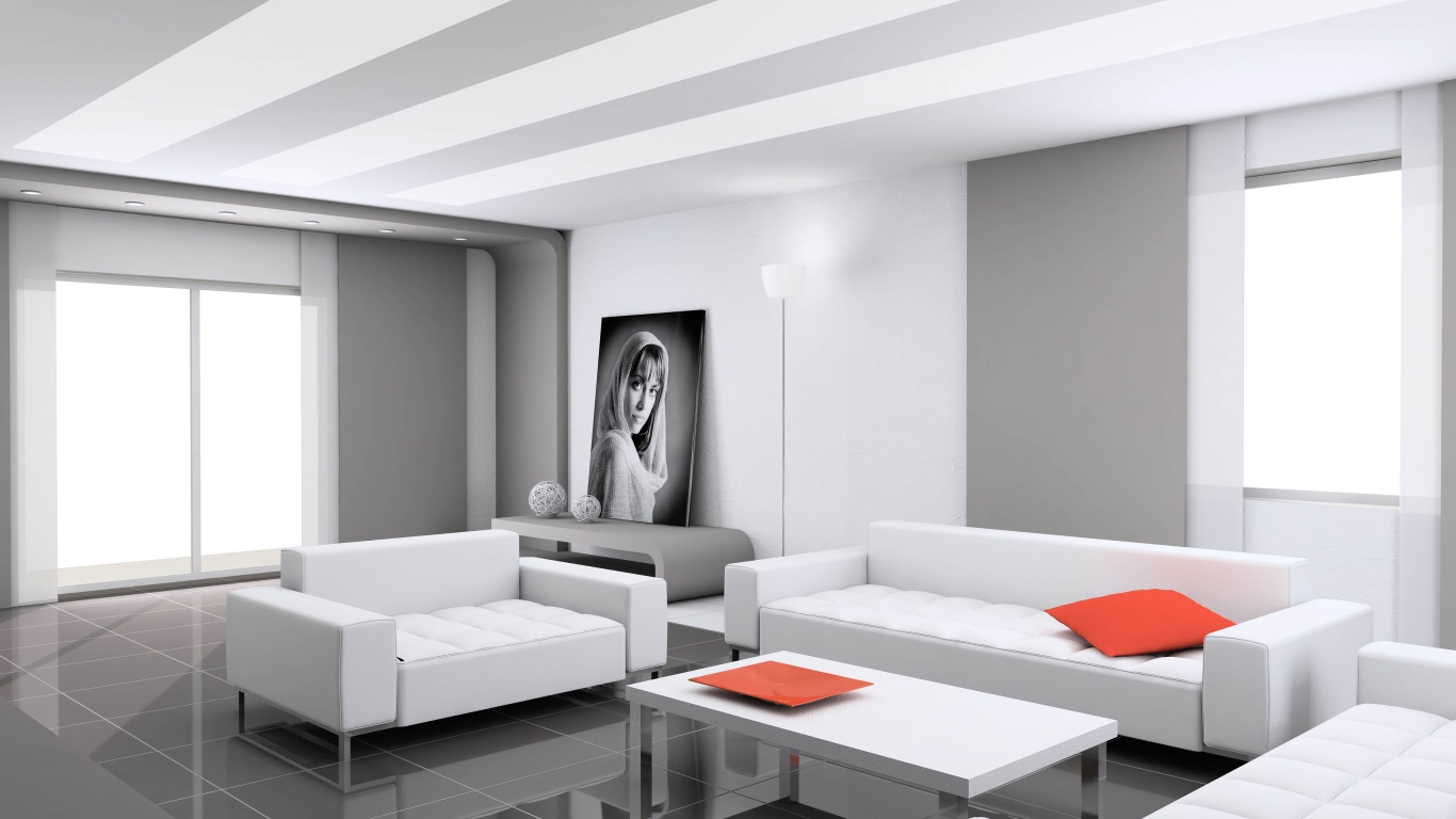 Гостиная комната в сером цвете в стиле минимализм