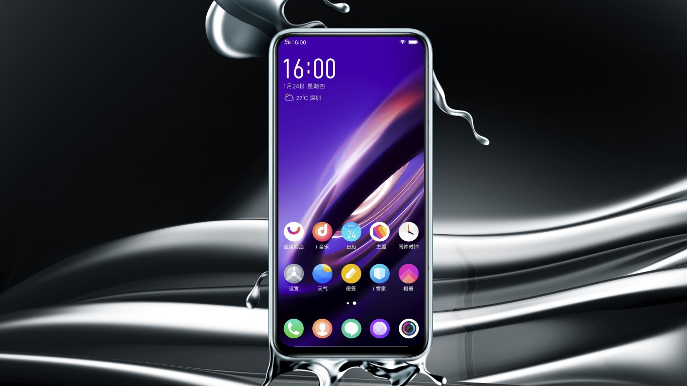 Тонкий новый смартфон Vivo Apex, 2019 года на сером фоне