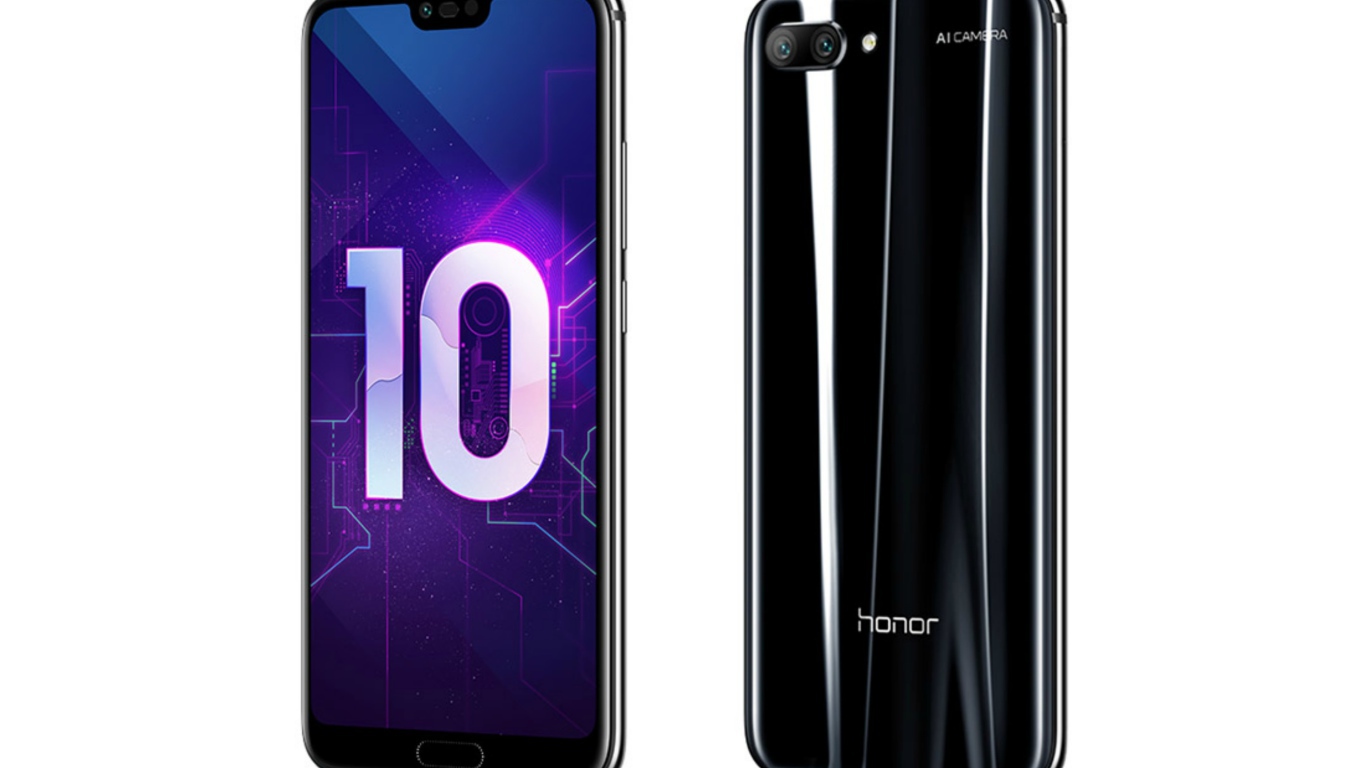 Смартфон с умной камерой Honor 10 на белом фоне