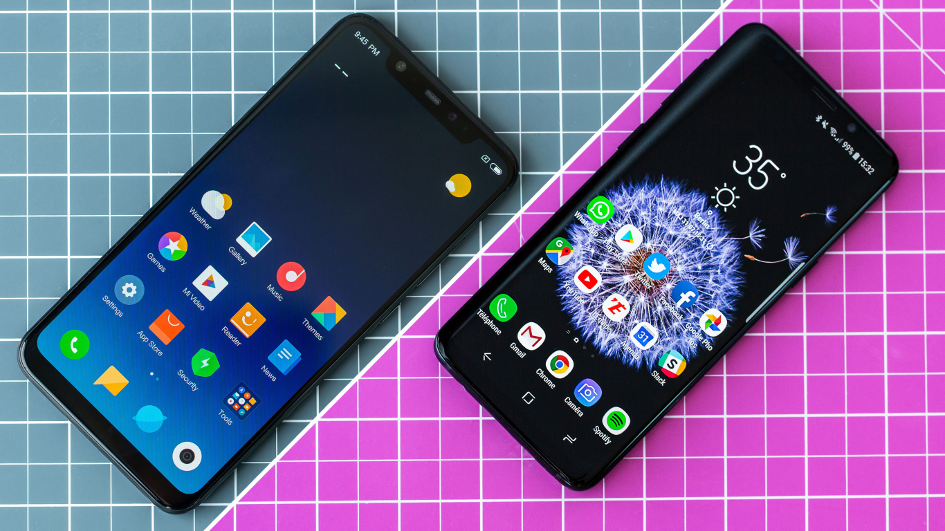 Два смартфона Xiaomi Mi 8 и Samsung Galaxy S9+