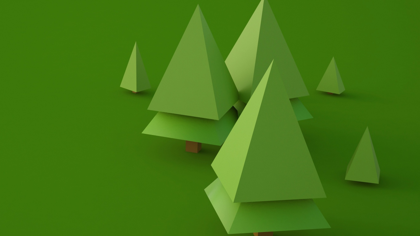 Фигурные  3д ели на зеленом фоне 