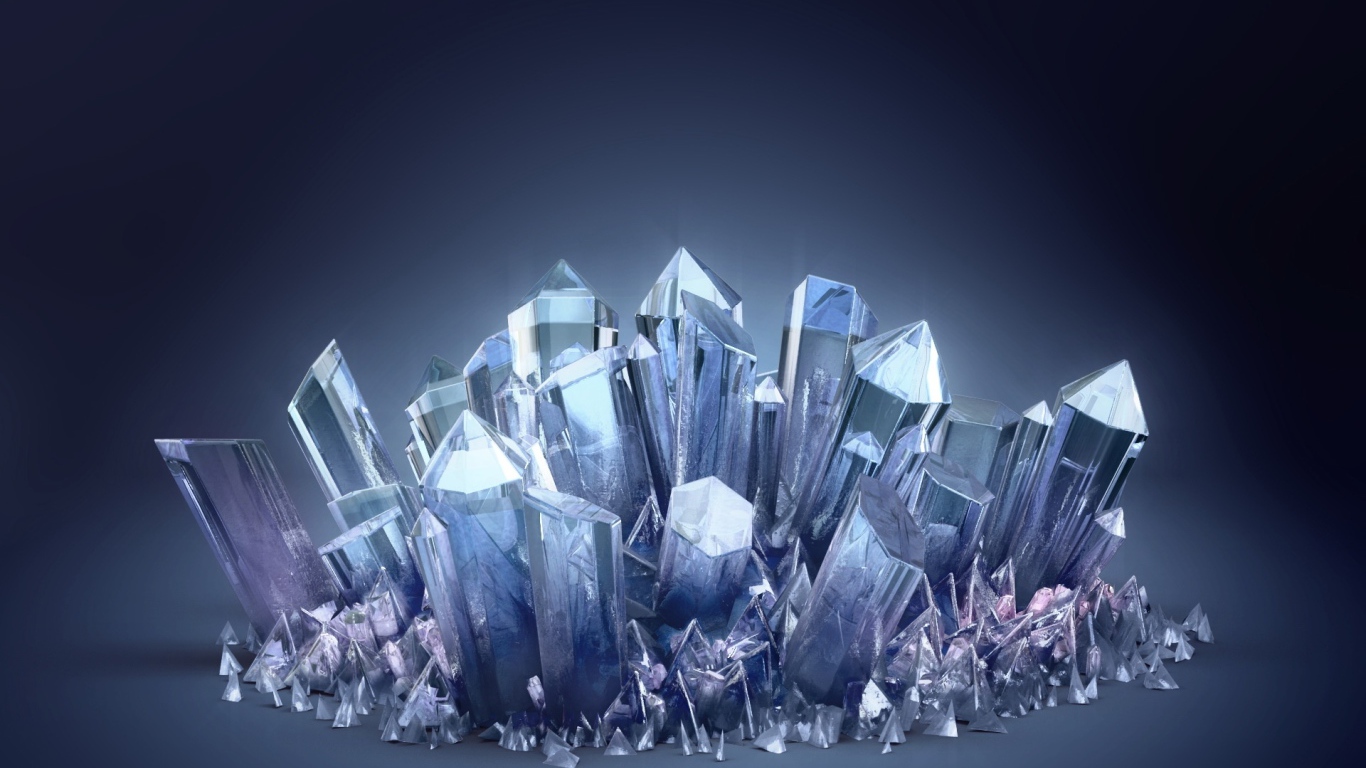 Many crystals of different shapes 3D graphics