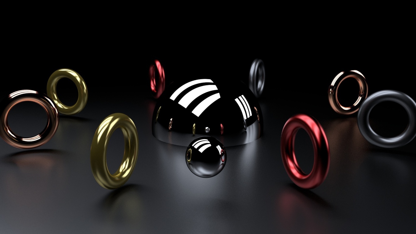 Multicolored 3d rings on a gray background