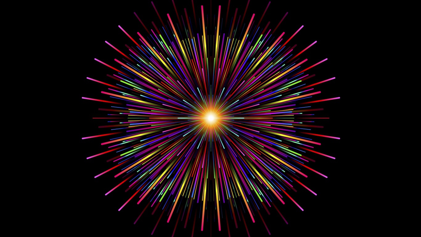 Разноцветный графический салют на черном фоне 