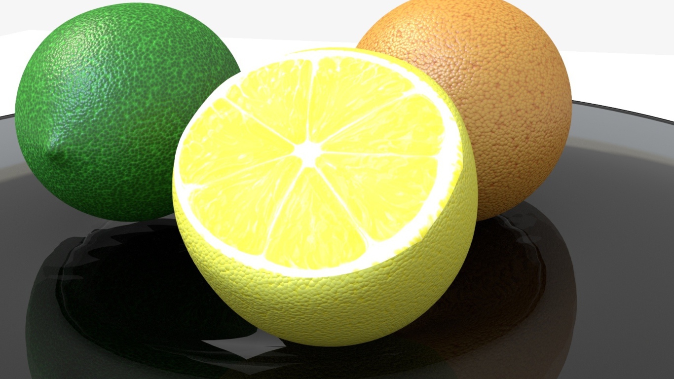 Апельсин, лайм и лимон 3д графика