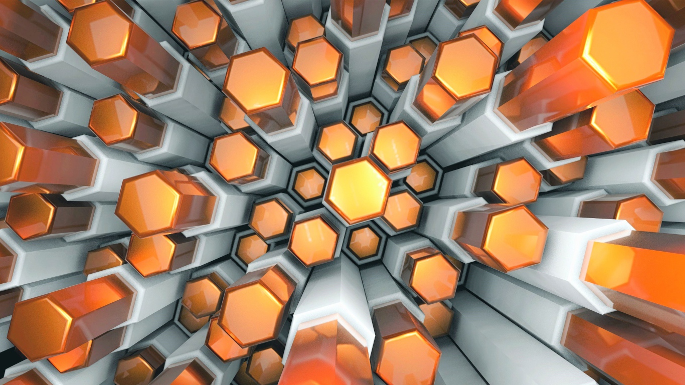 Оранжевые и серые шестигранники 3д 