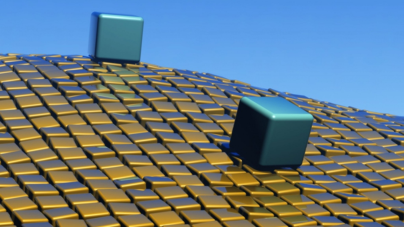 Два 3д куба на неровной геометрической поверхности 