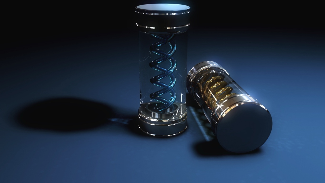 Два стеклянных футляра со спиралью, 3д графика