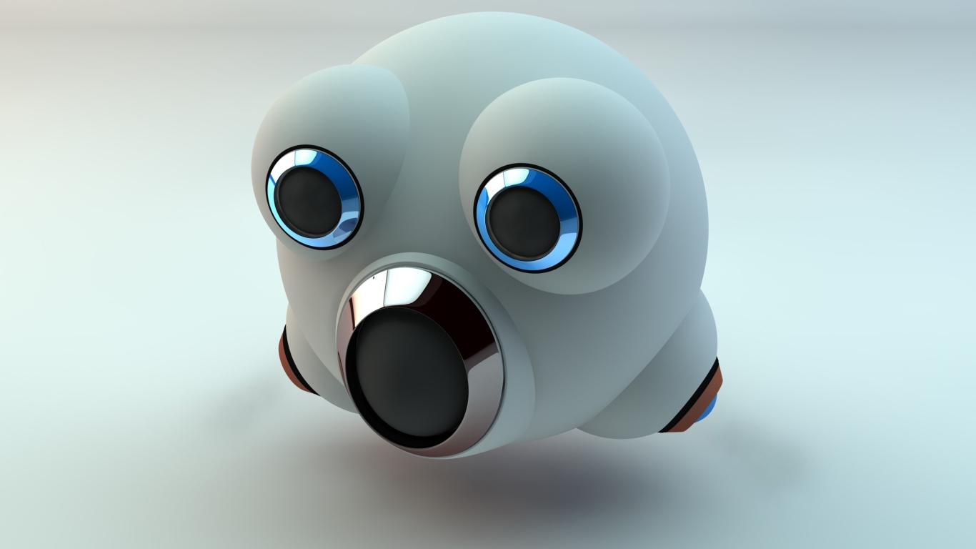 Белый забавный робот на сером фоне