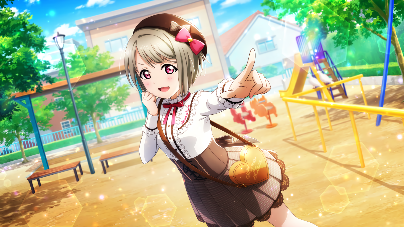 Девушка аниме в форме на детской площадке