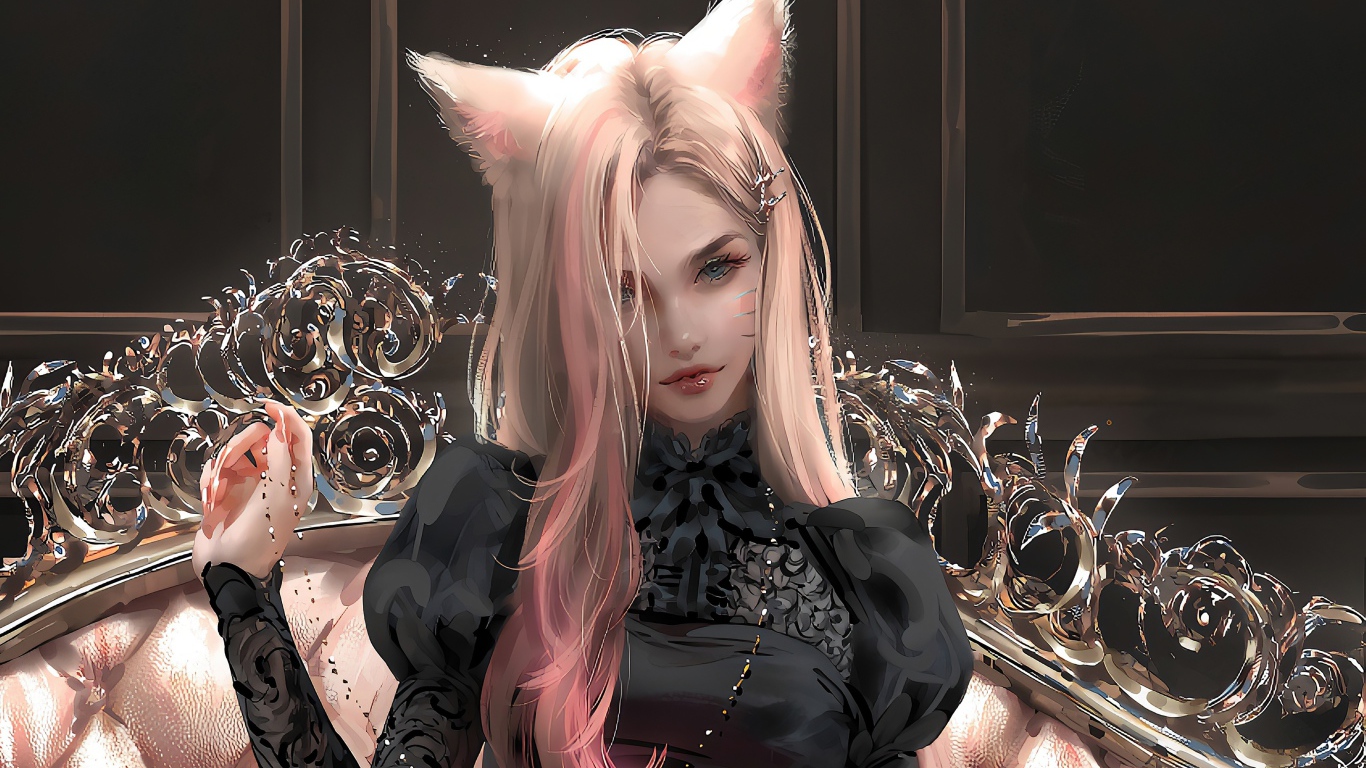 Фантастическая девушка кошка в черном наряде