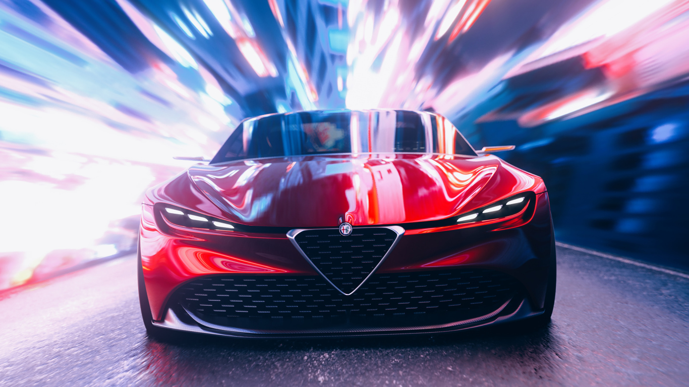 Красный автомобиль Alfa Romeo Zagato CGI в тоннеле 