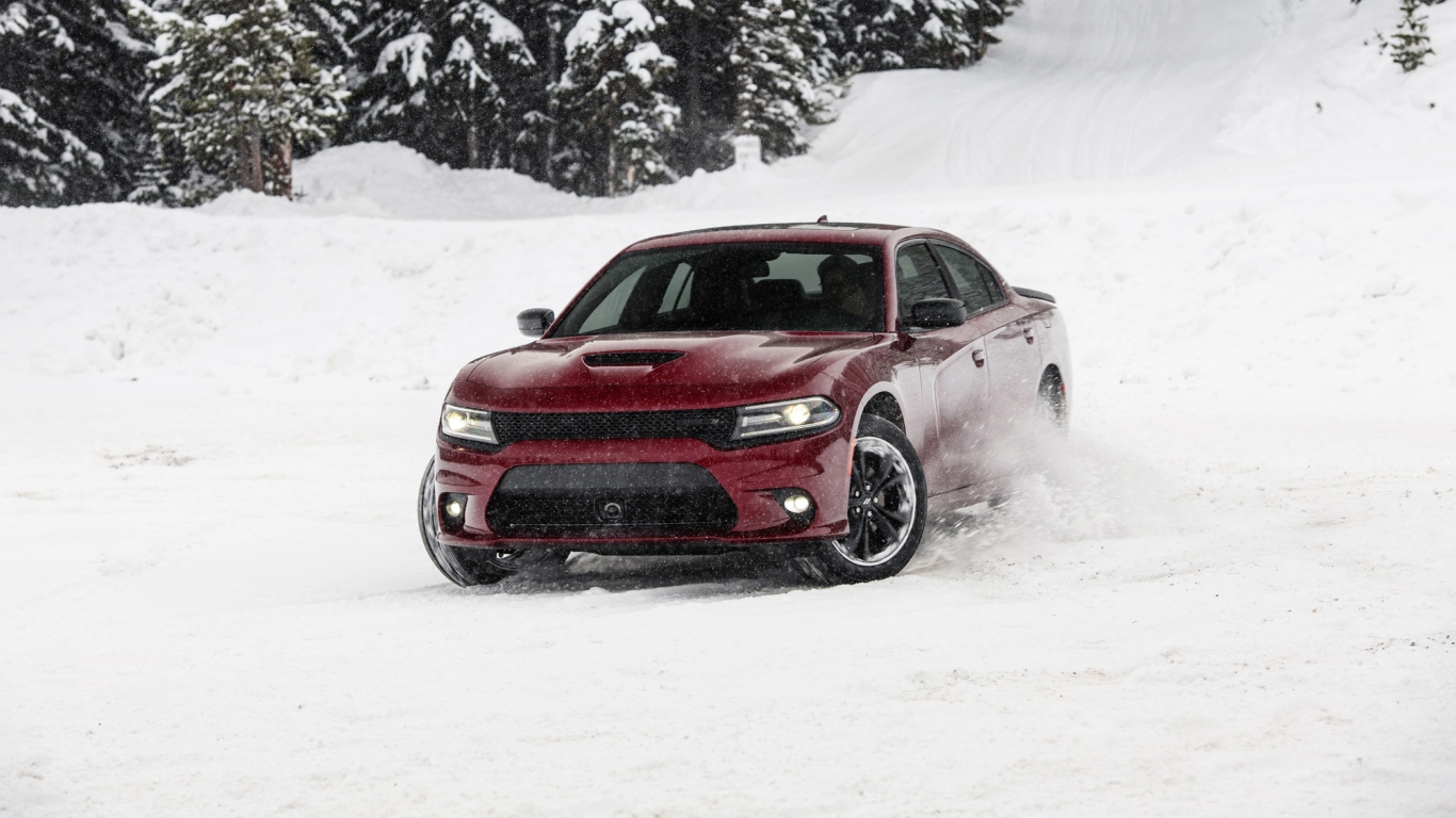 Red 2020 Dodge Charger GT AWD rides in the snow