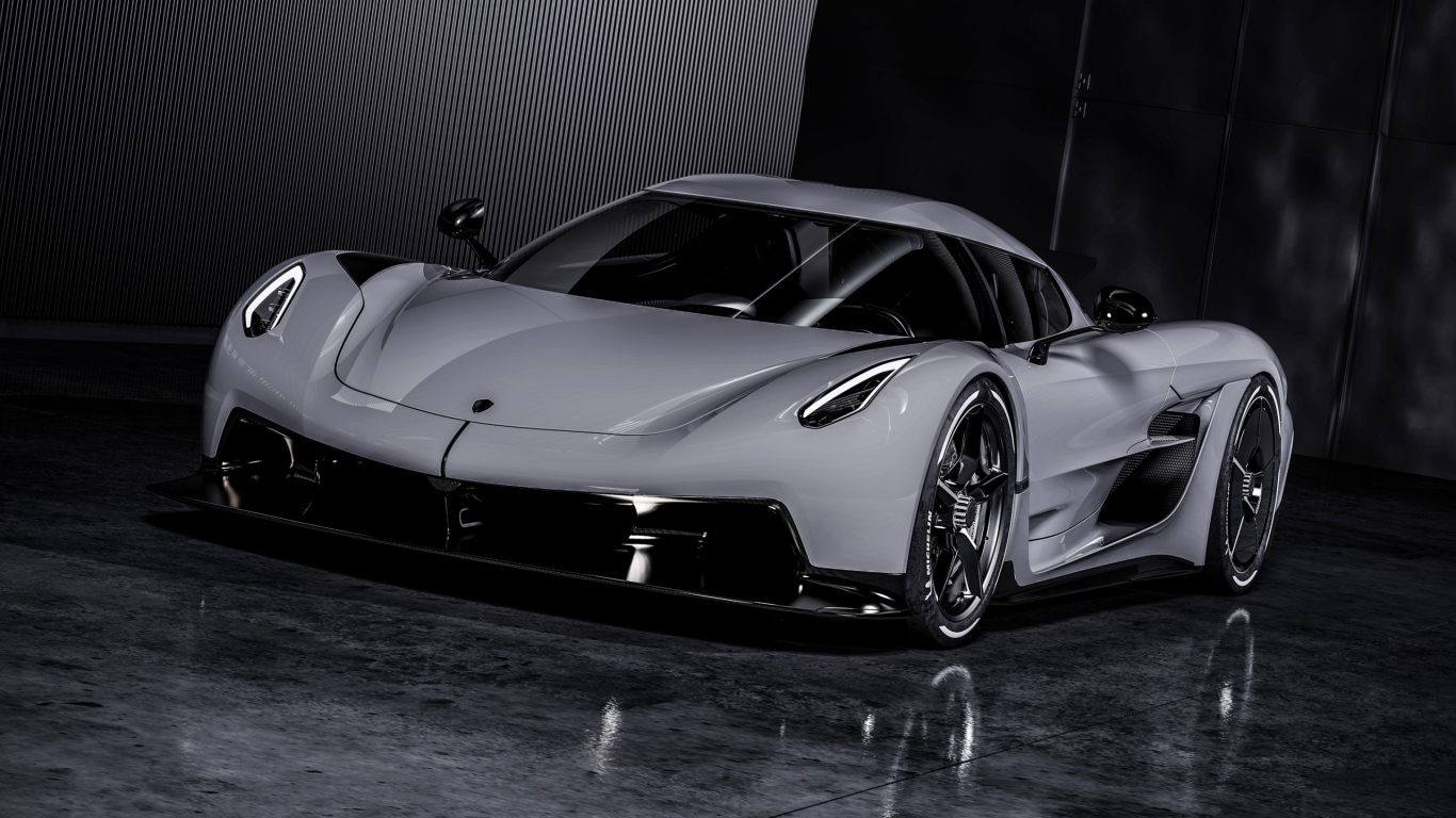 Серебристый автомобиль Koenigsegg Jesko Absolut 2020 года 