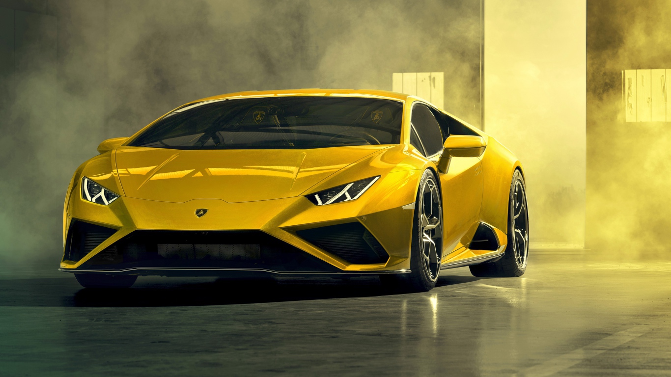 Заведенный автомобиль Lamborghini Huracan EVO RWD 2020 года в гараже 