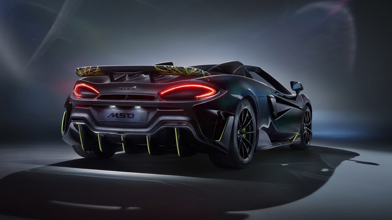 Быстрый McLaren MSO 600LT Spider Segestria Borealis 2020 года вид сзади