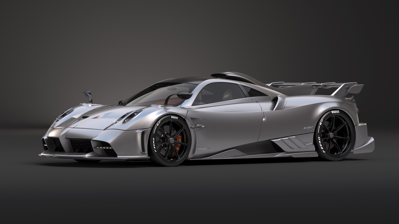 Серебристый автомобиль Pagani Imola 2020 года на сером фоне