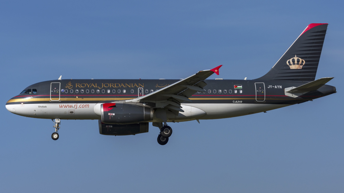 Пассажирский  Airbus A319-100 авиакомпании  Royal Jordanian в небе 