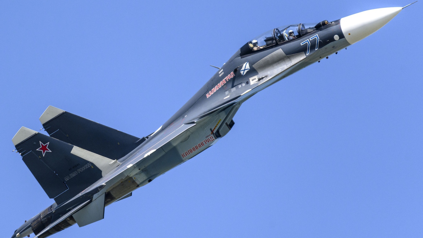 Russian Su-30SM fighter in the sky