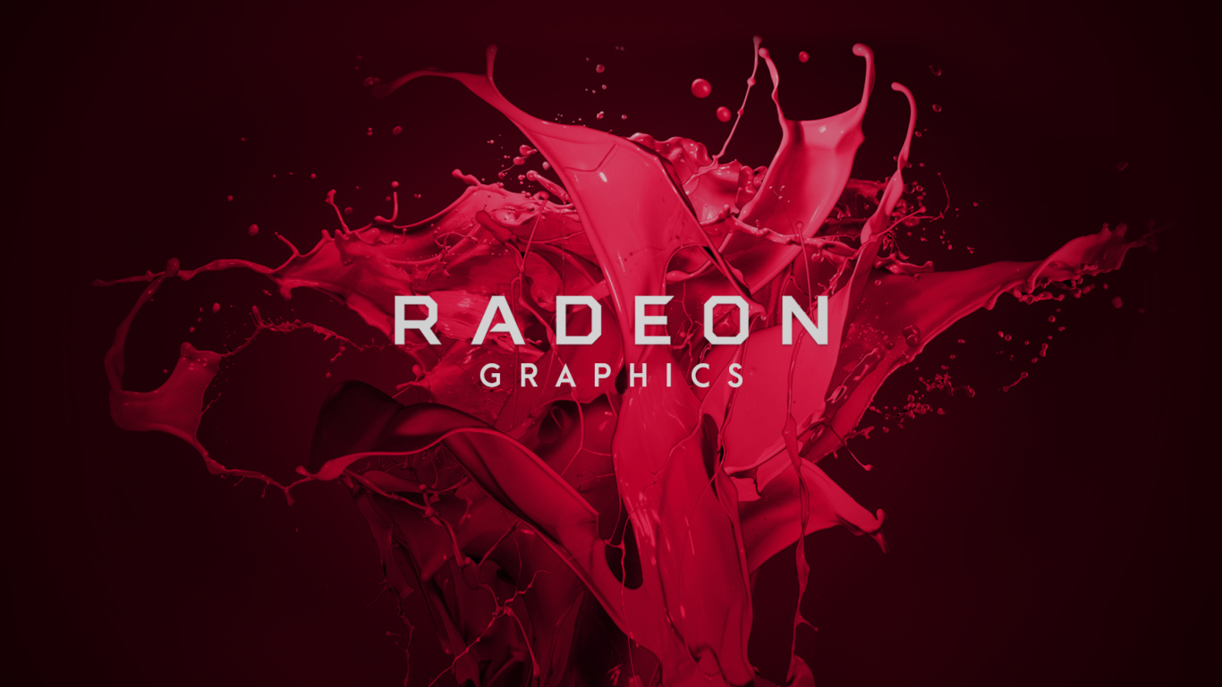 Брызги красной краски с надписью AMD Radeon