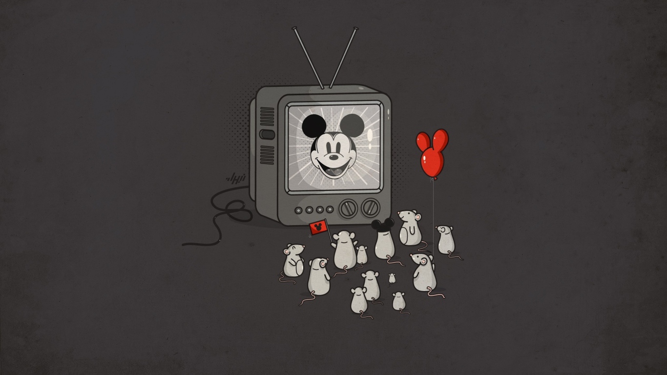 Mice watch on TV a cartoon about Mickey Mouse