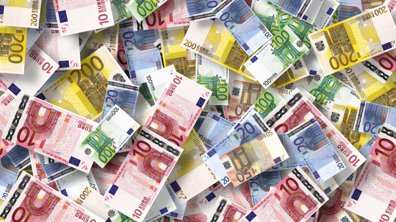 Lot of euro bills close up