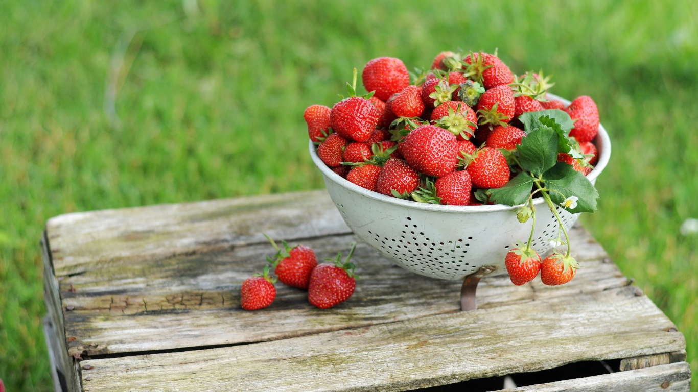 Дуршлаг с помытой красной клубникой 