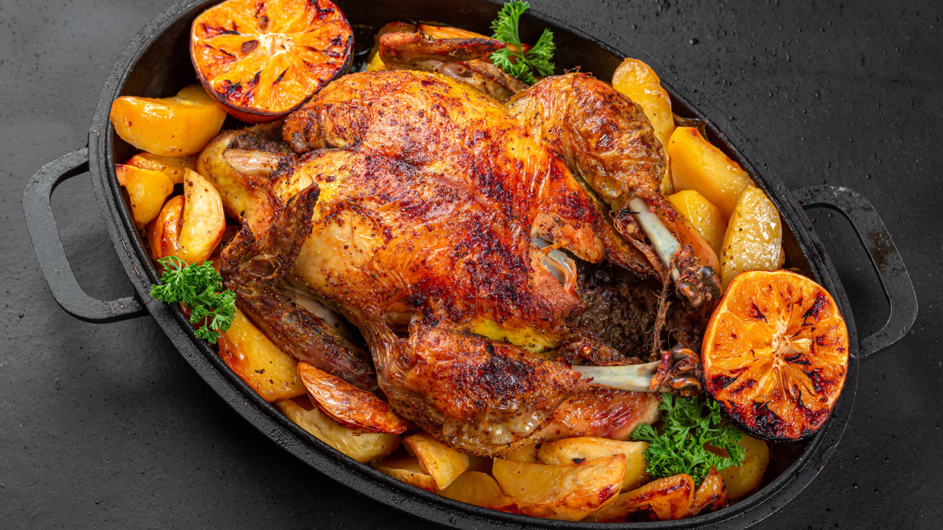 Курица запеченная с картофелем и апельсином