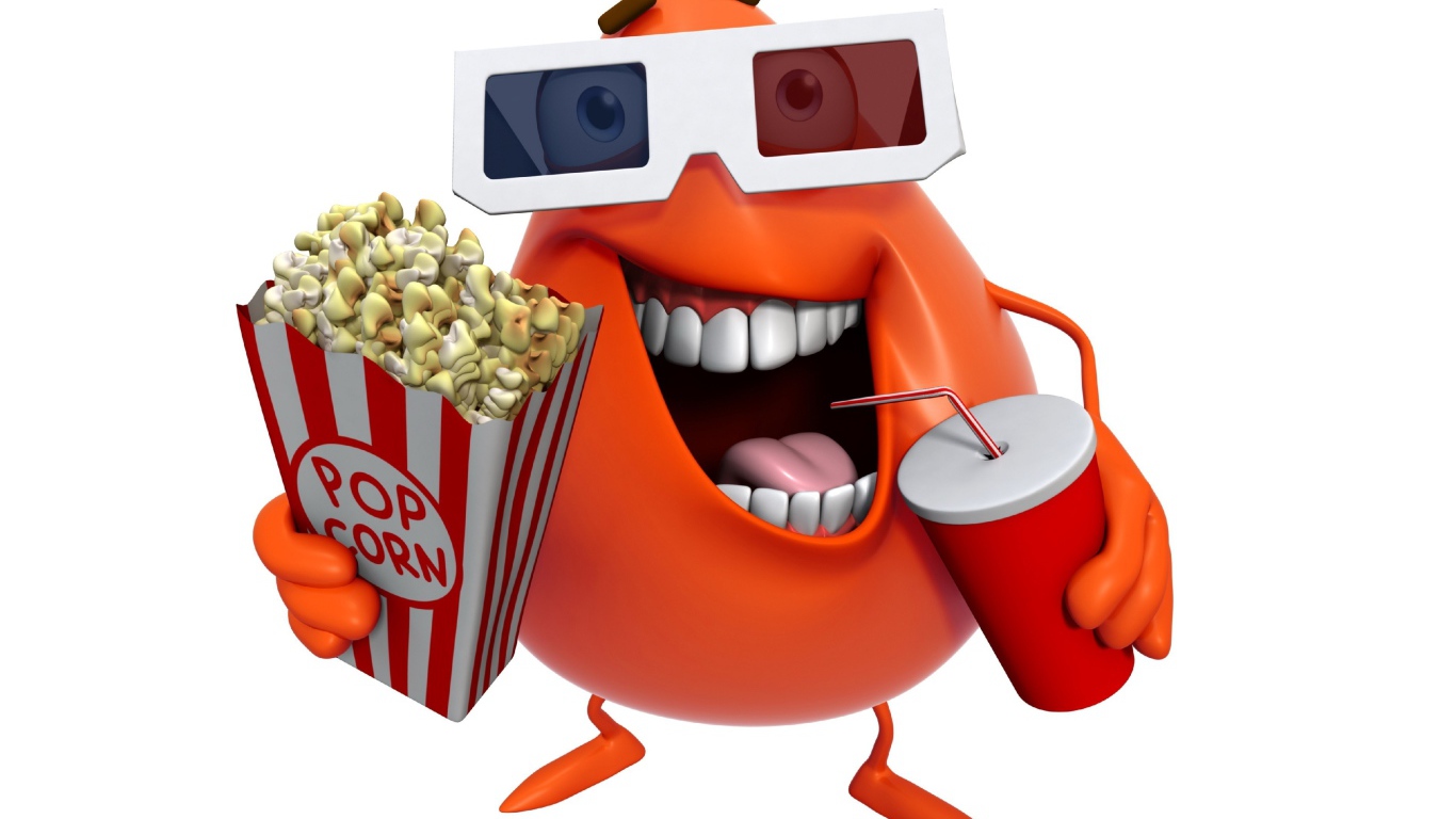 Яйцо в очках и с попкорном на белом фоне