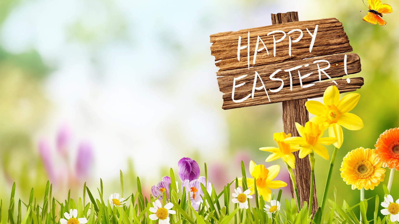 Табличка с надписью Счастливой Пасхи с цветами