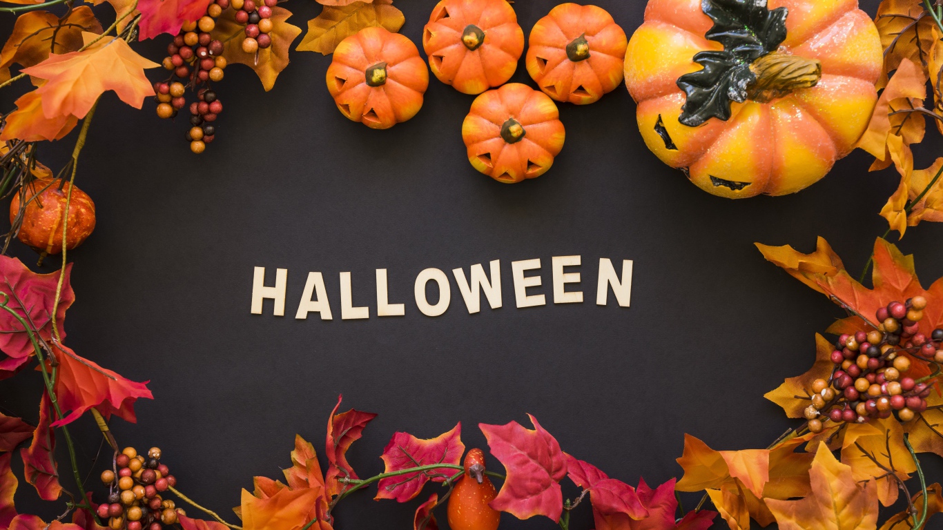 Праздничный декор на сером фоне на праздник Хэллоуин