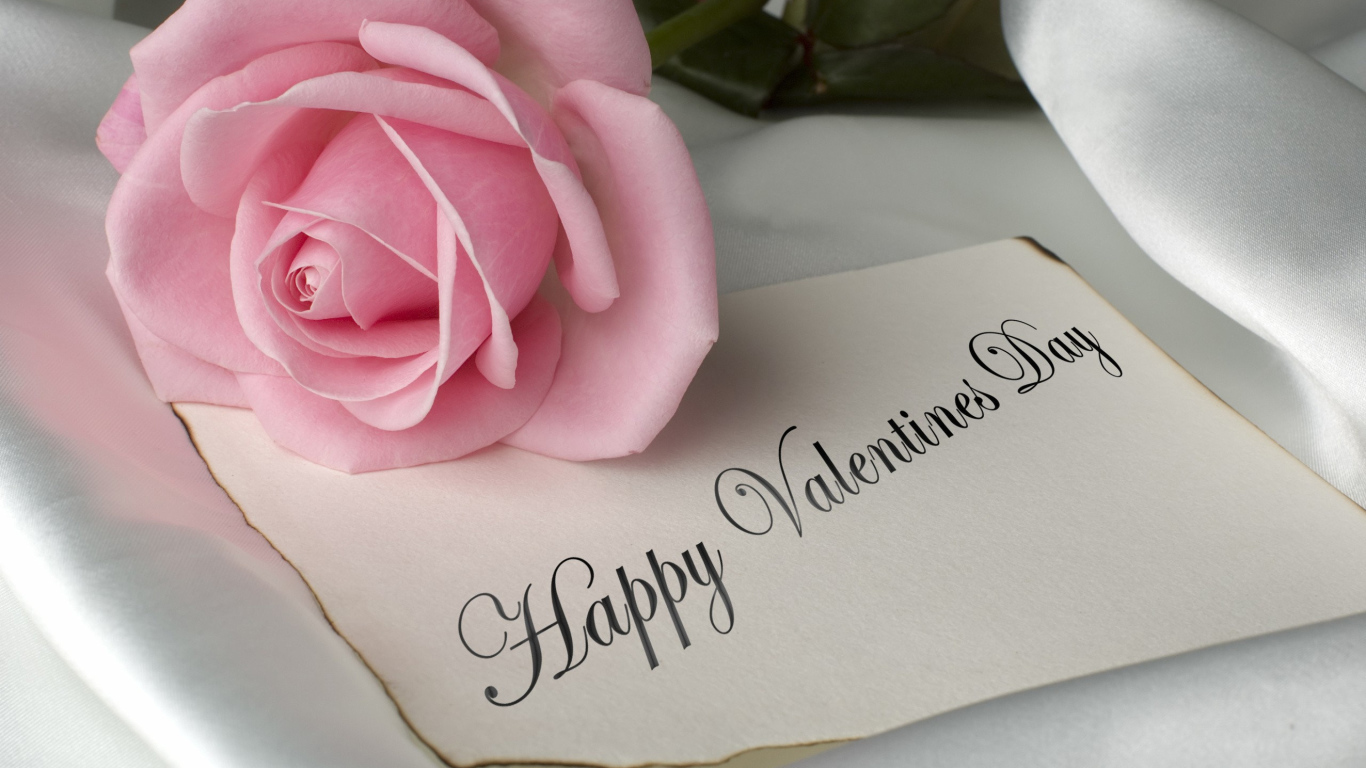 Розовая роза и открытка на День Святого Валентина 