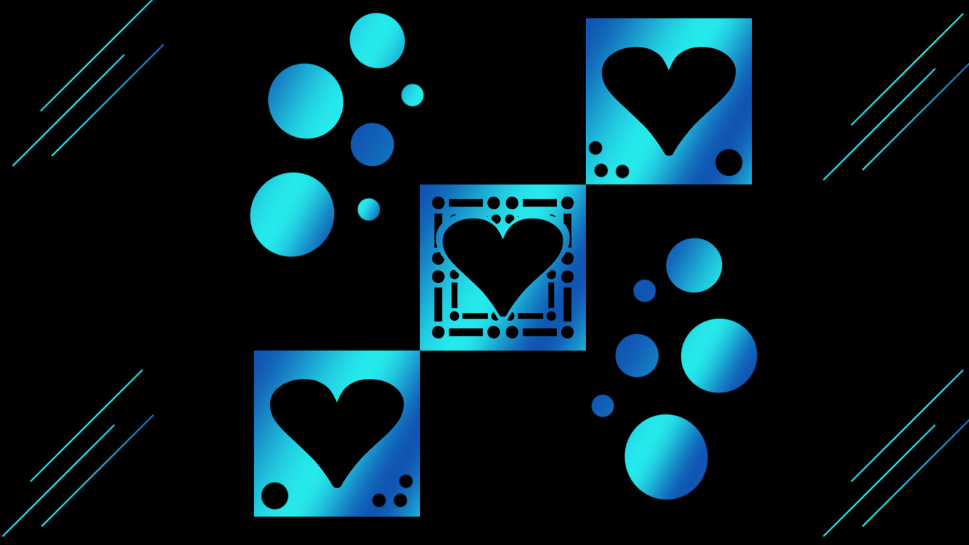 Голубые квадраты с сердечками на черном фоне