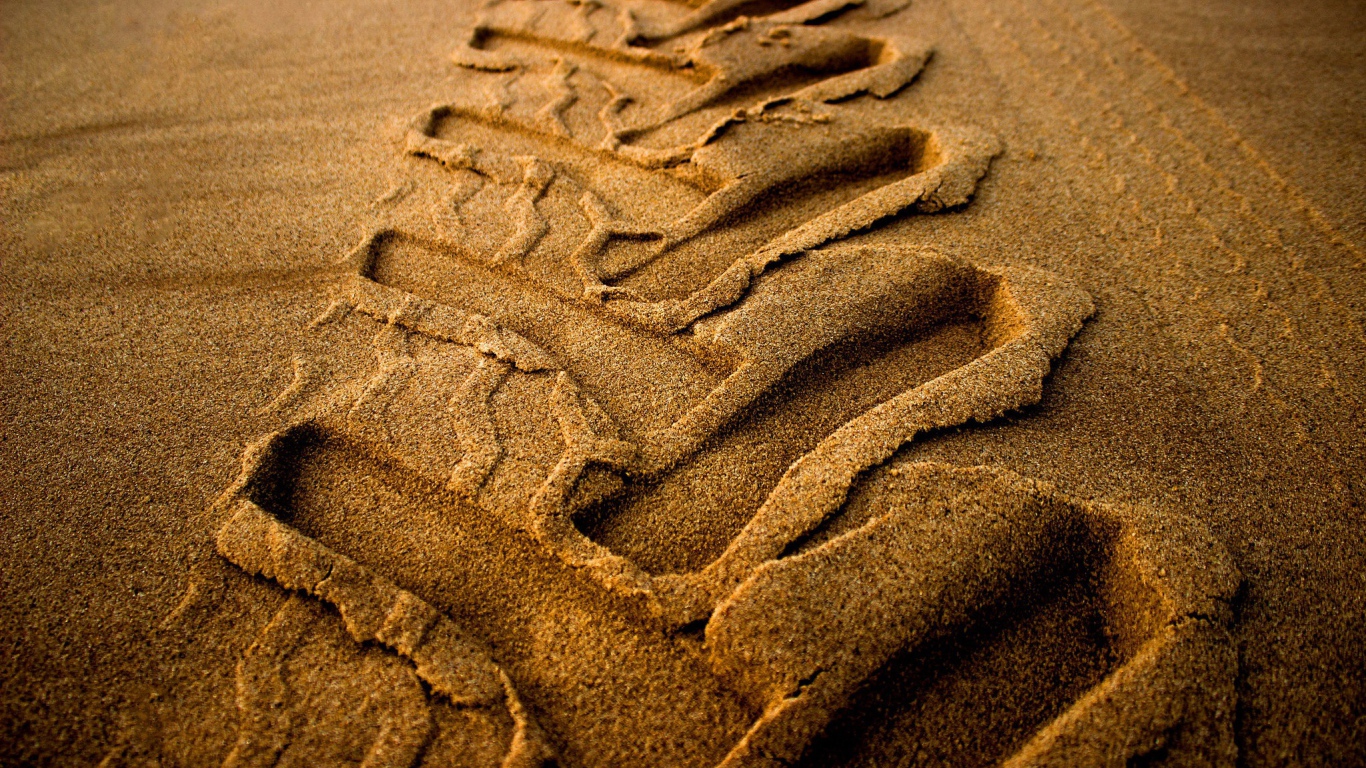 След от колеса трактора на мокром песке