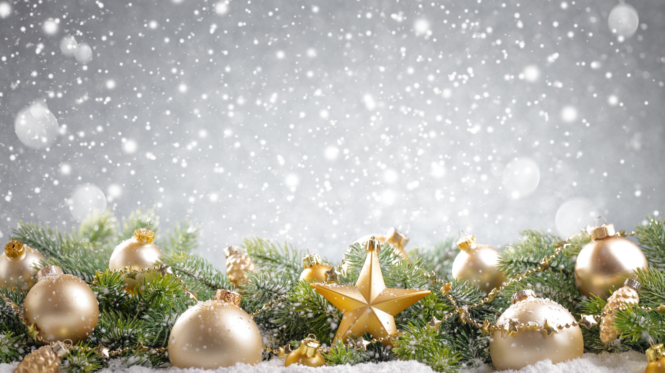 Красивые елочные игрушки с веткой, фон для новогодней открытки