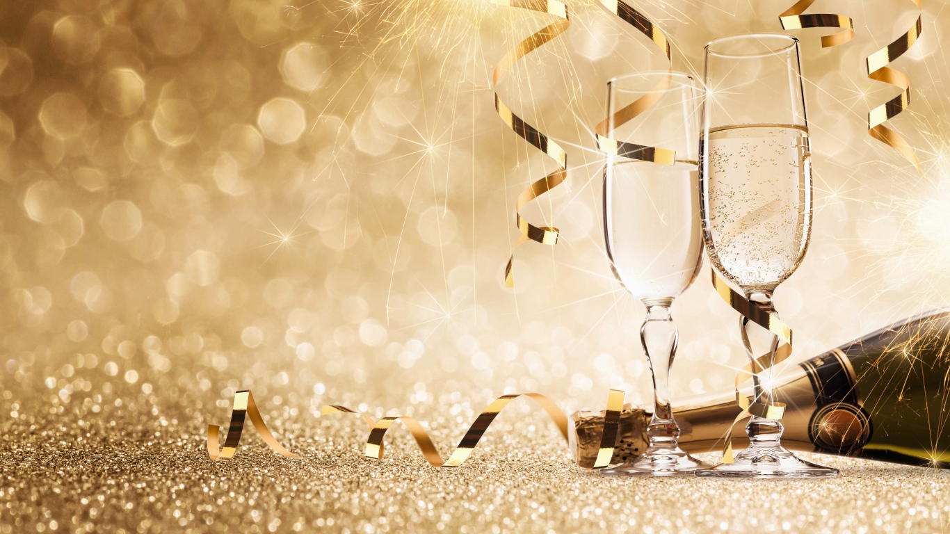 Два бокала и шампанское на новый год, фон 