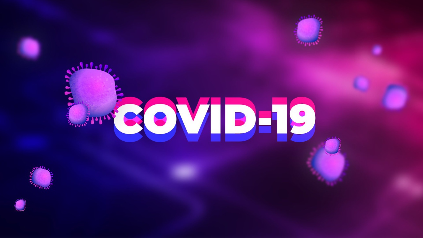 Надпись COVID-19 коронавирус на фиолетовом фоне