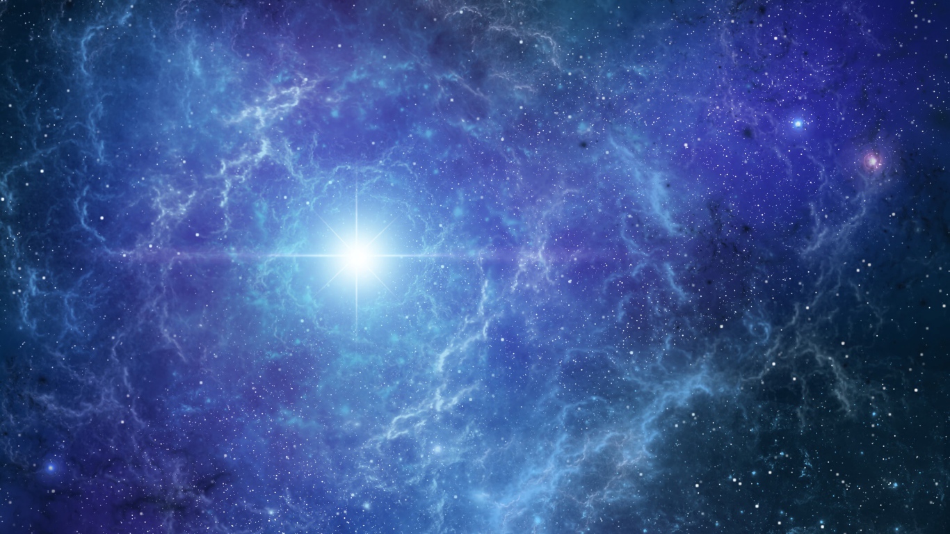 Яркая звезда в туманном звездном небе 