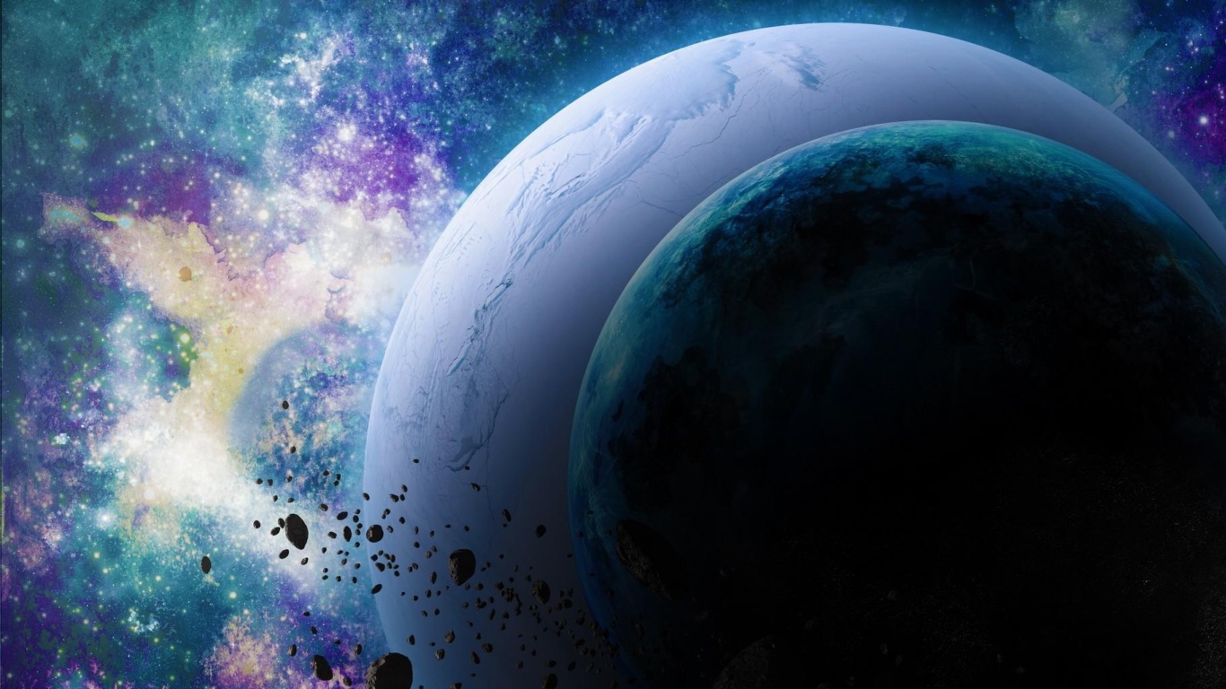 Планеты солнечной системы в космосе с астероидами