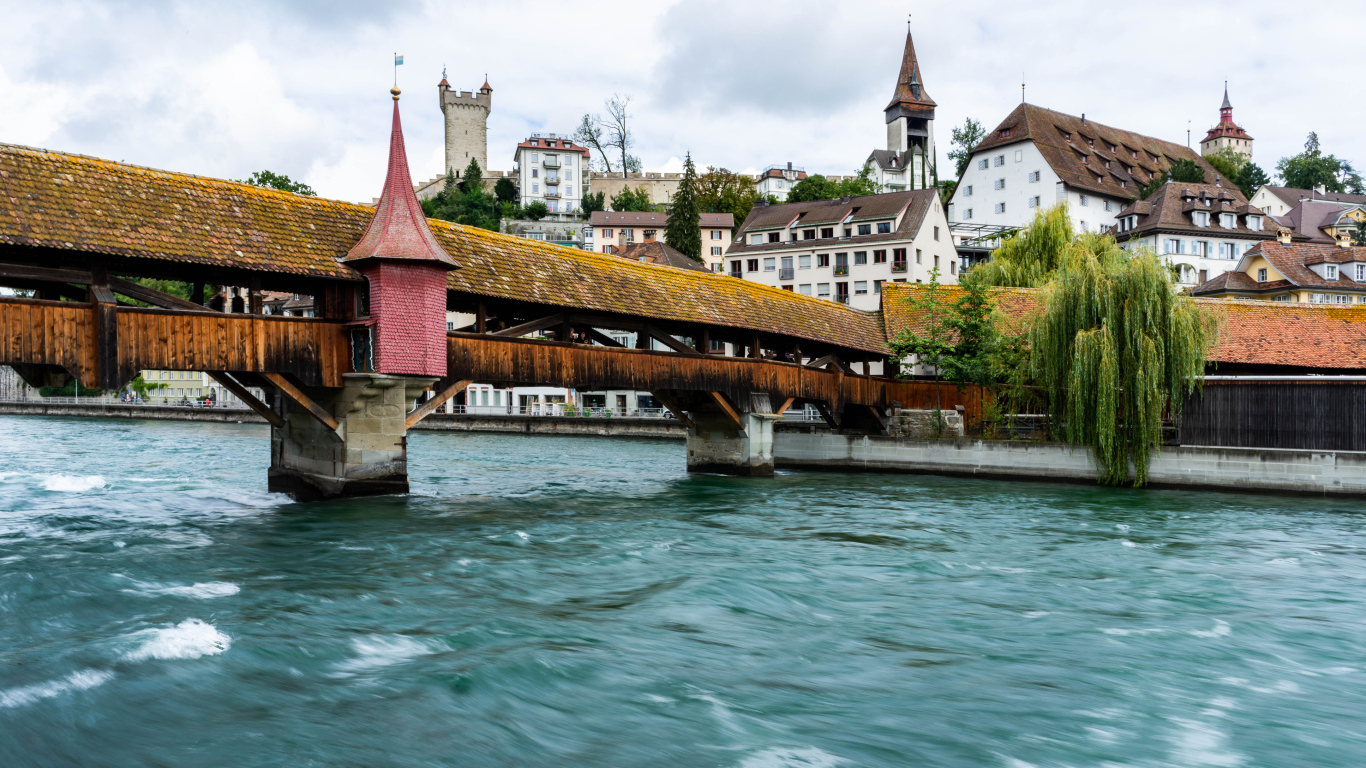 Bridge over the river leads to the city, Switzerland