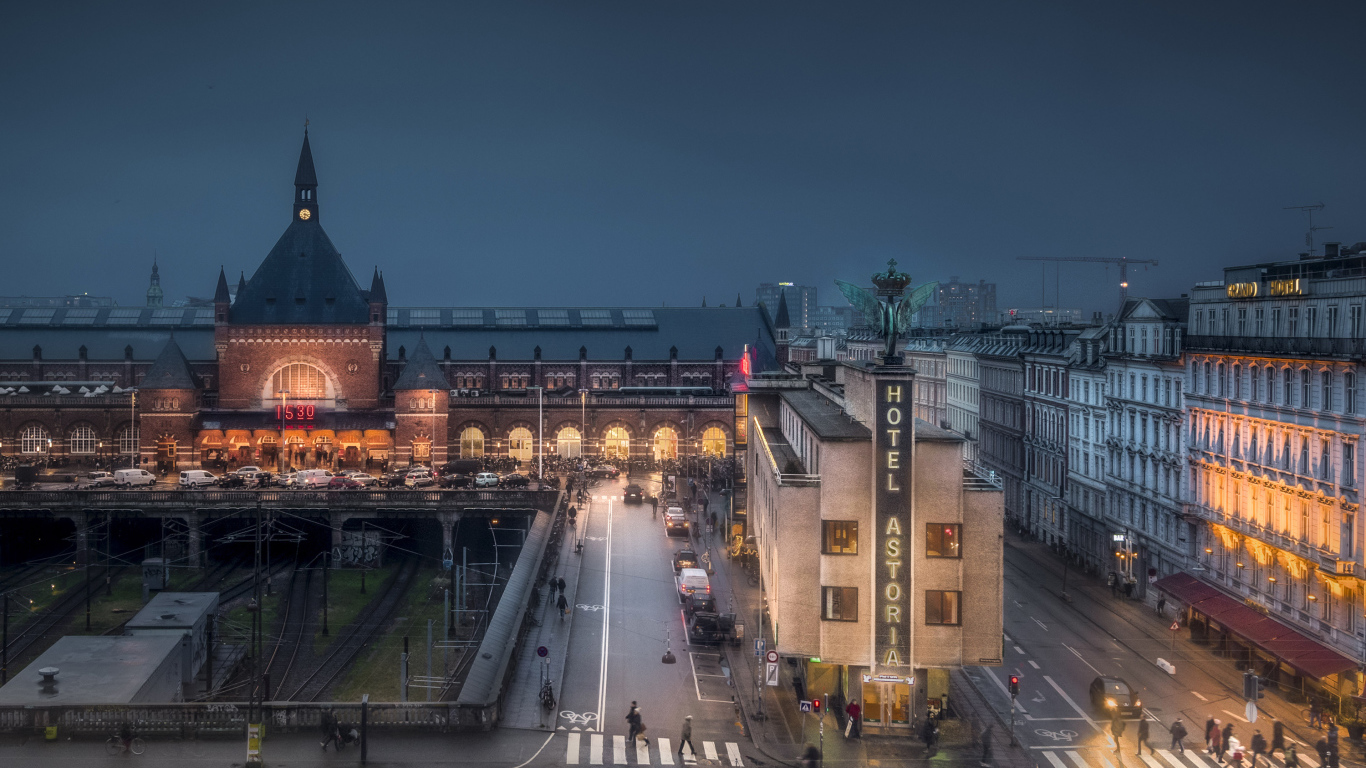 Вид на ночной Копенгаген, Дания