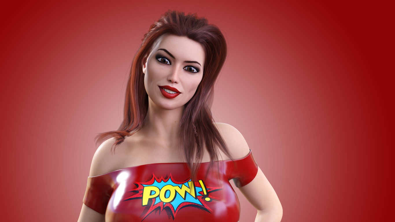 Девушка 3д на красном фоне