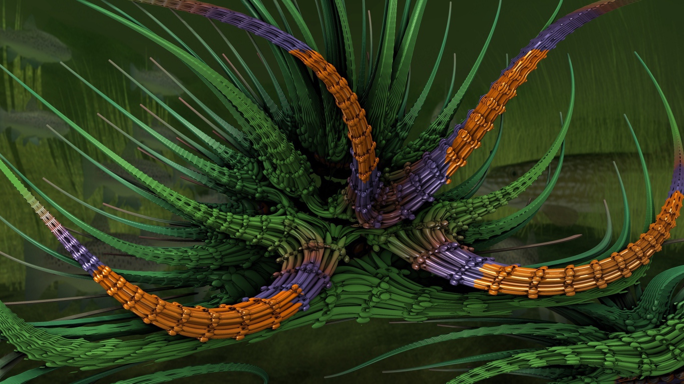 Абстрактный фрактальный цветок на зеленом фоне 