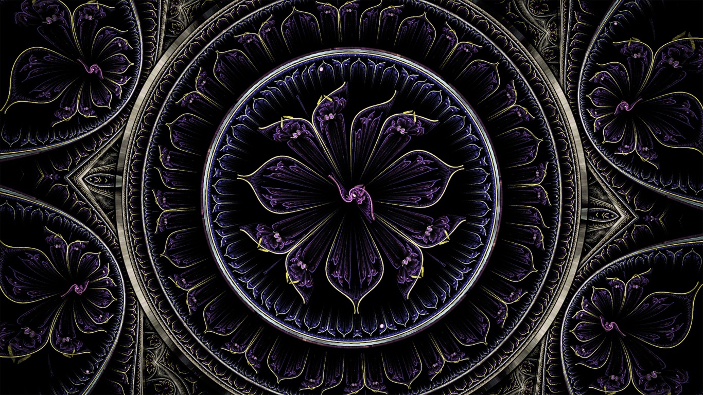 Красивый фиолетовый фрактальный рисунок с золотыми линиями