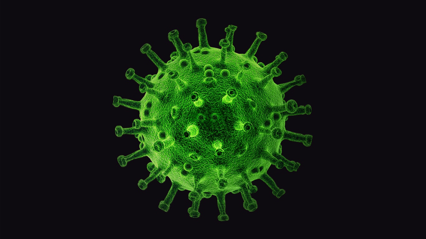 Big green virus on black background 3d graphics